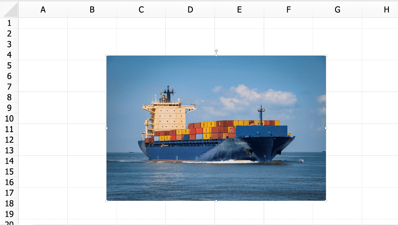 A large image has been added to the Excel document
