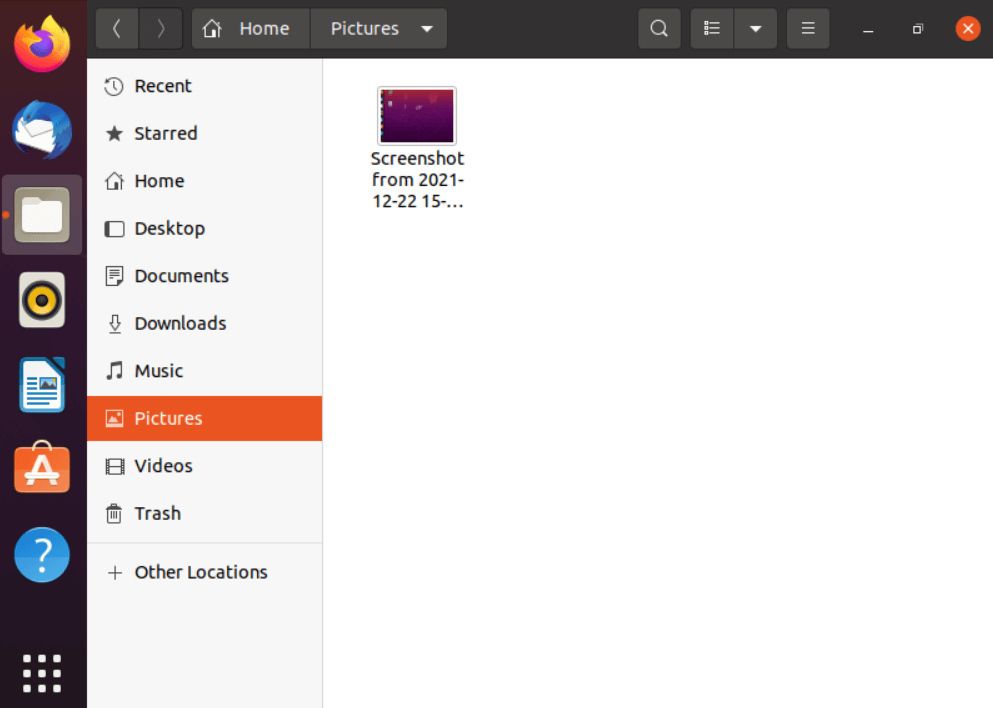 Pictures folder containing screenshots in Ubuntu