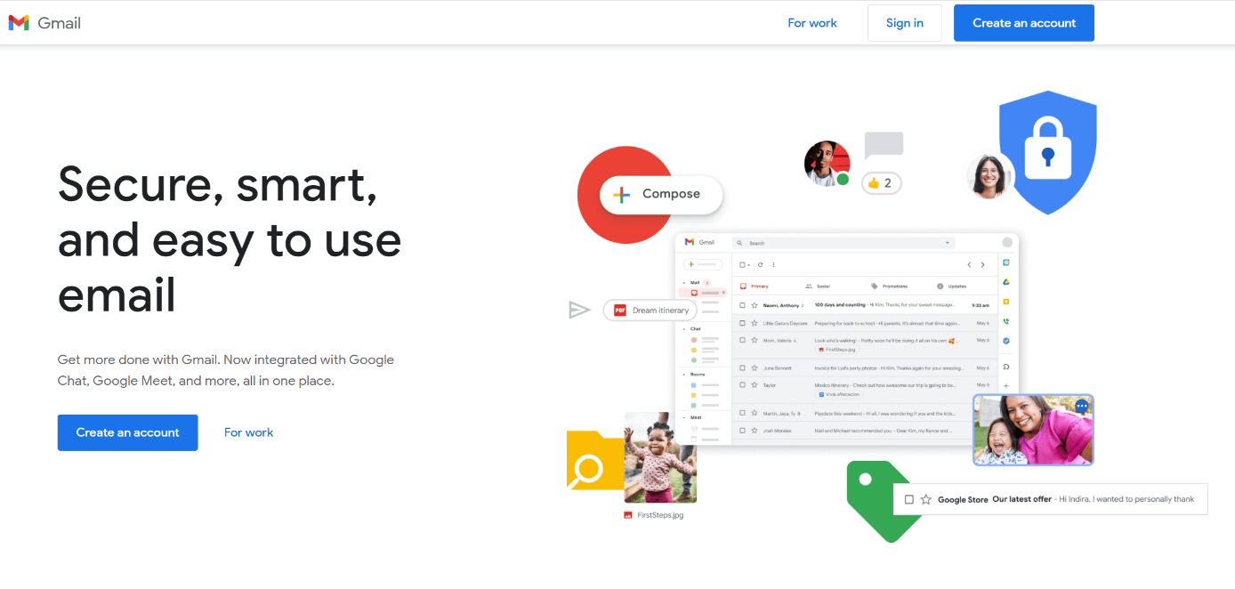 Screenshot of Gmail product page