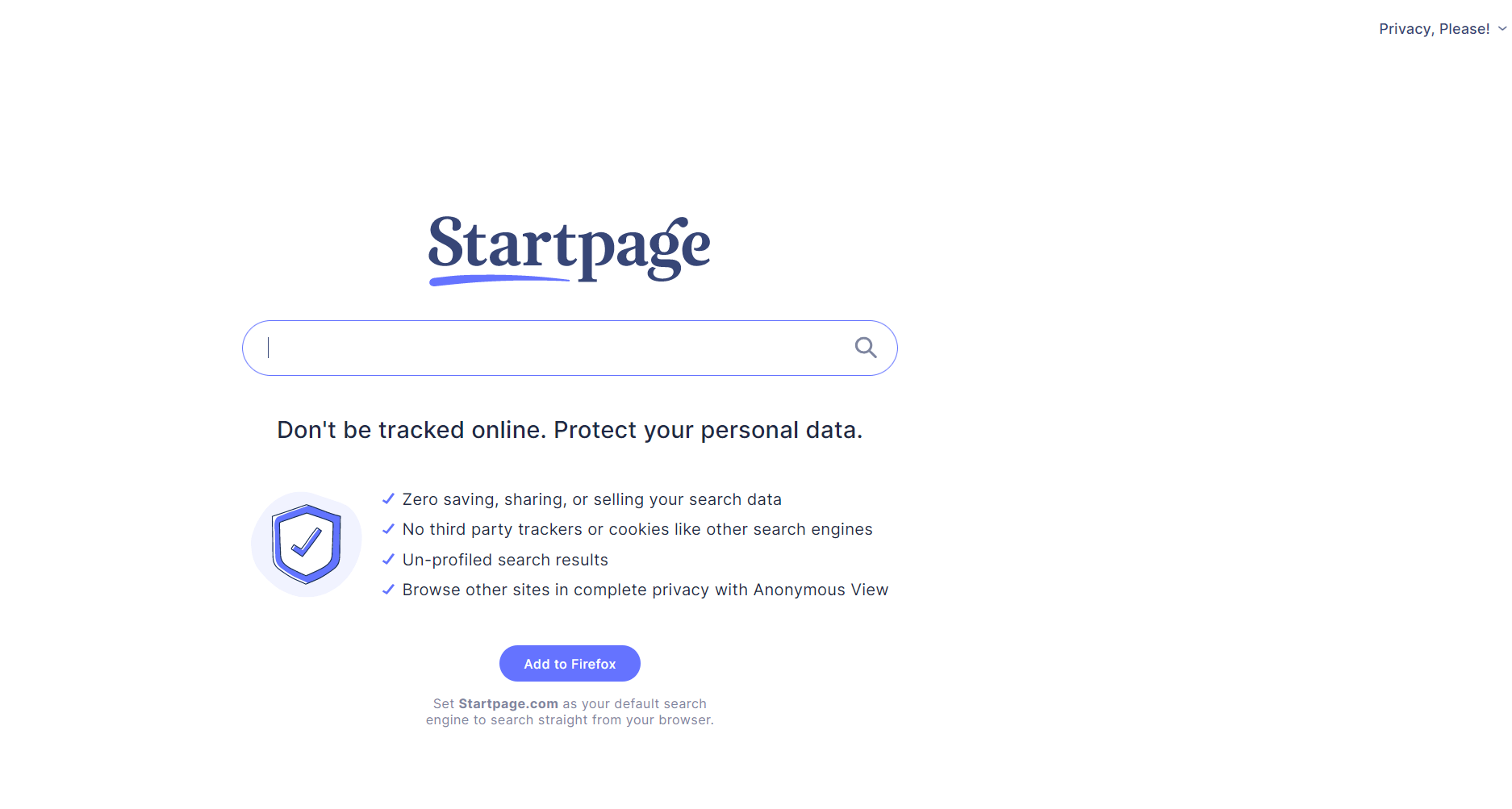 Homepage of Startpage
