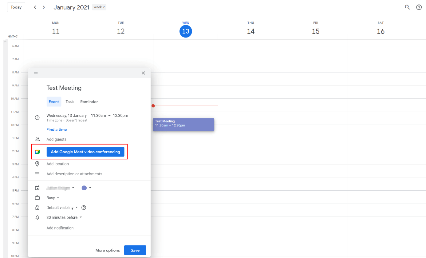 Google Calendar: Meet appointment
