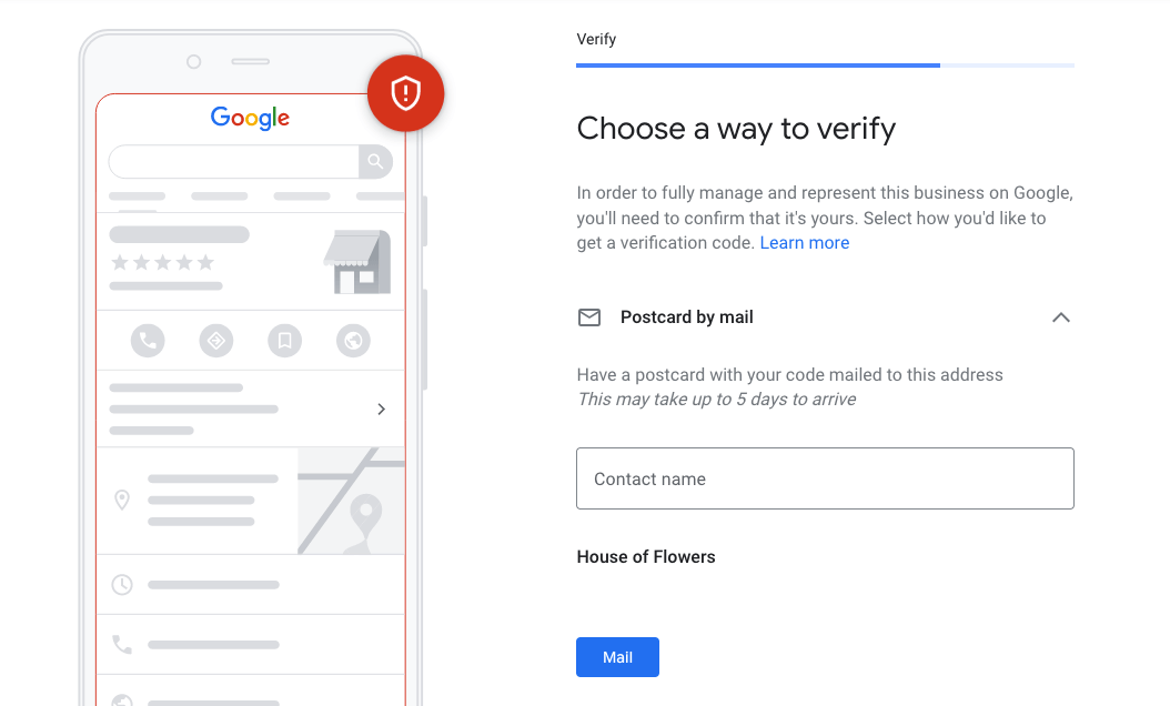 Register Google My Business: Confirm identity