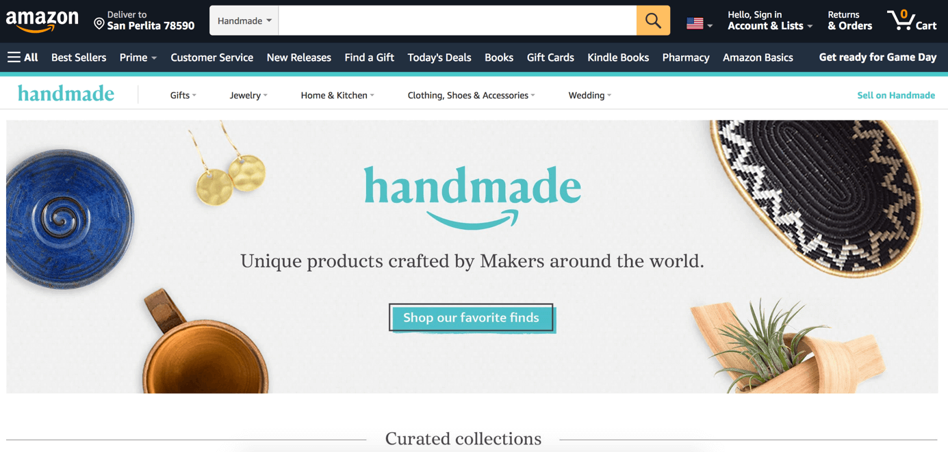 Homepage of Amazon Handmade