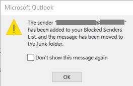 Outlook message on blocked mail