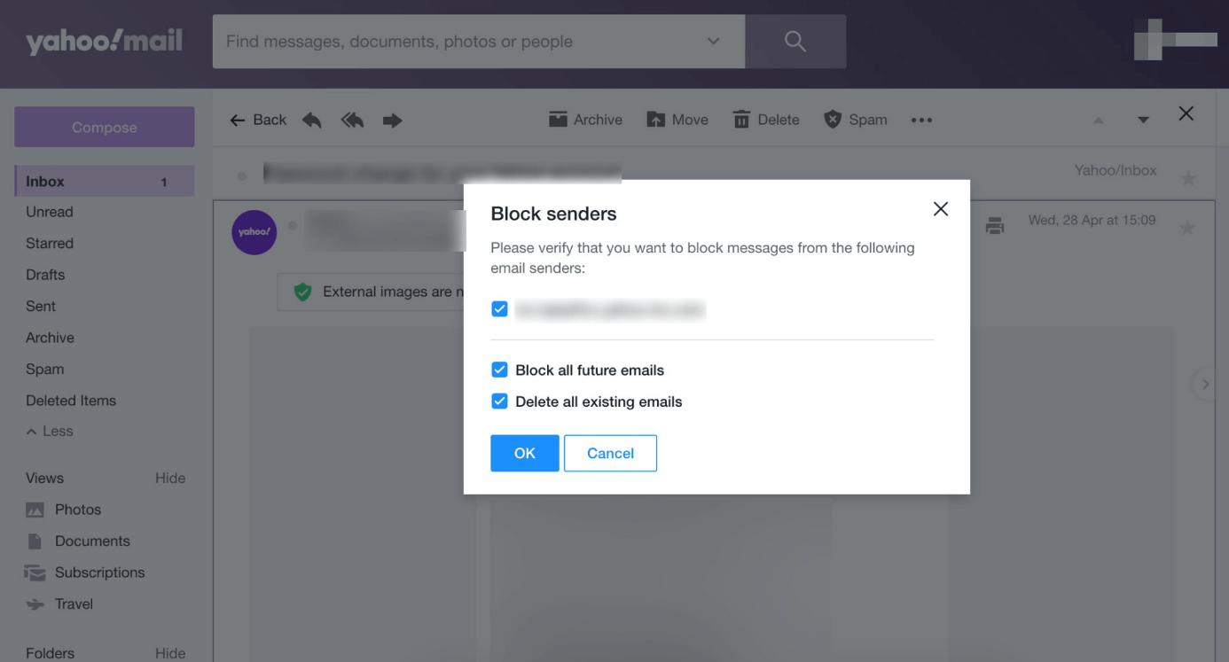 Yahoo! email blocking options