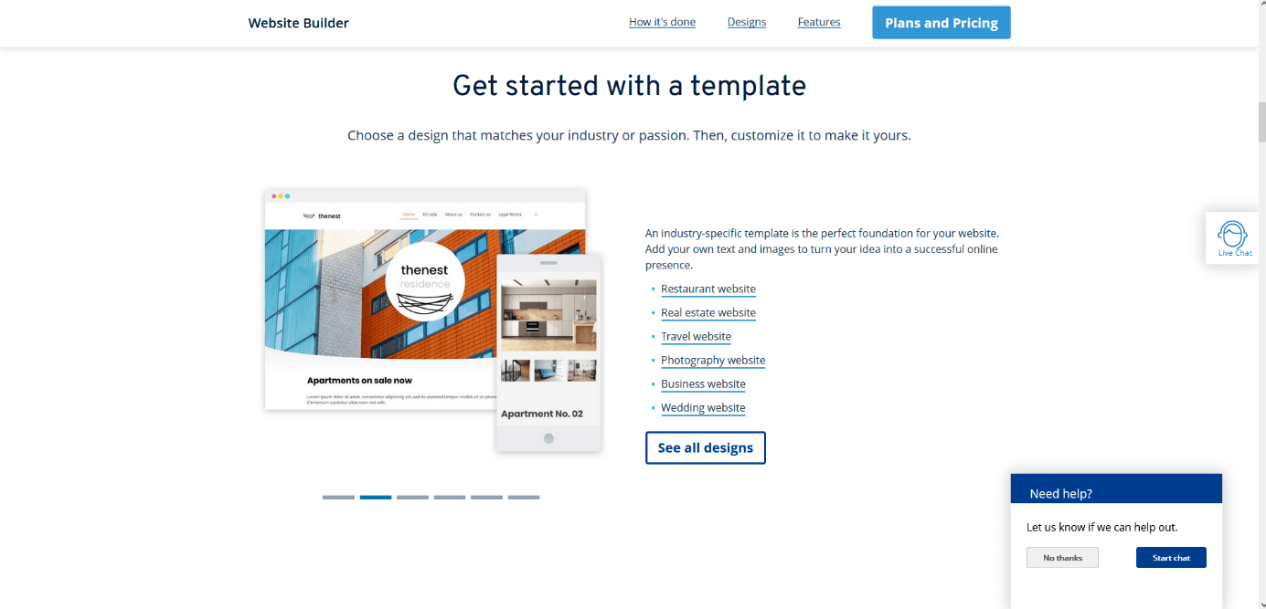 IONOS MyWebsite website builder: choice of templates 