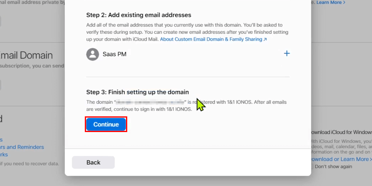 iCloud Mail: Domain registrar settings