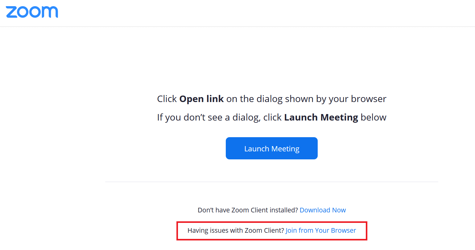 Option to join Zoom meeting via desktop browser
