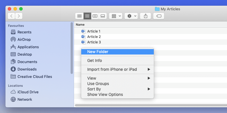 Mac: Create new folder: Create subfolders within a folder