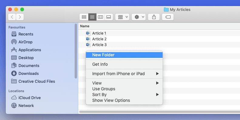 Create a folder or a subfolder in Documents