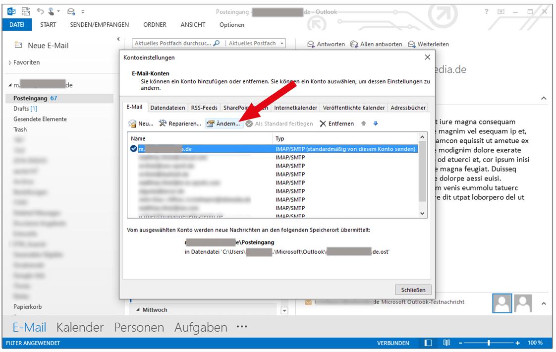 Outlook change sender: select the account you wish to change 