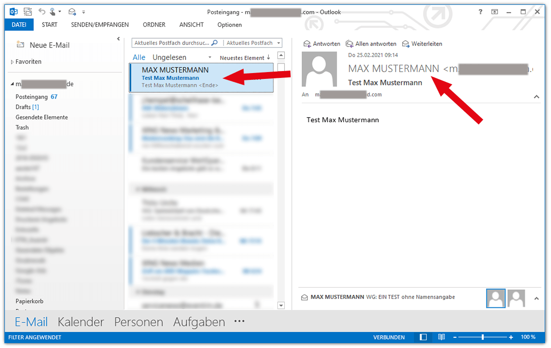 how to change name in outlook mail