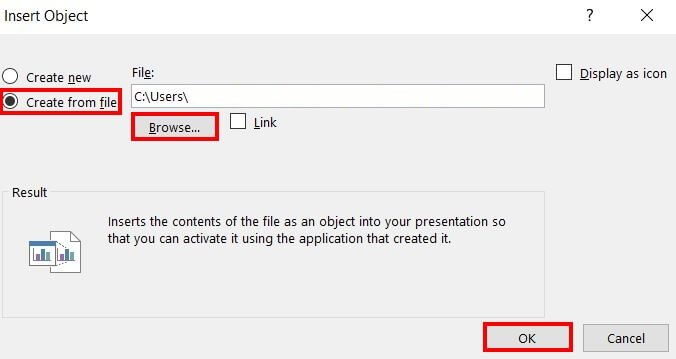 PowerPoint insert an object: create from file