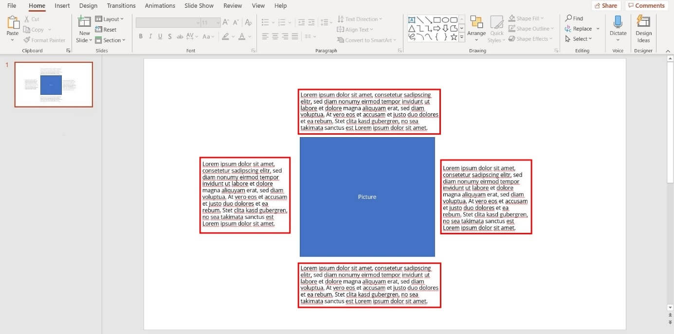 Add spaces to create the illusion of text wrapping around the image in PowerPoint.