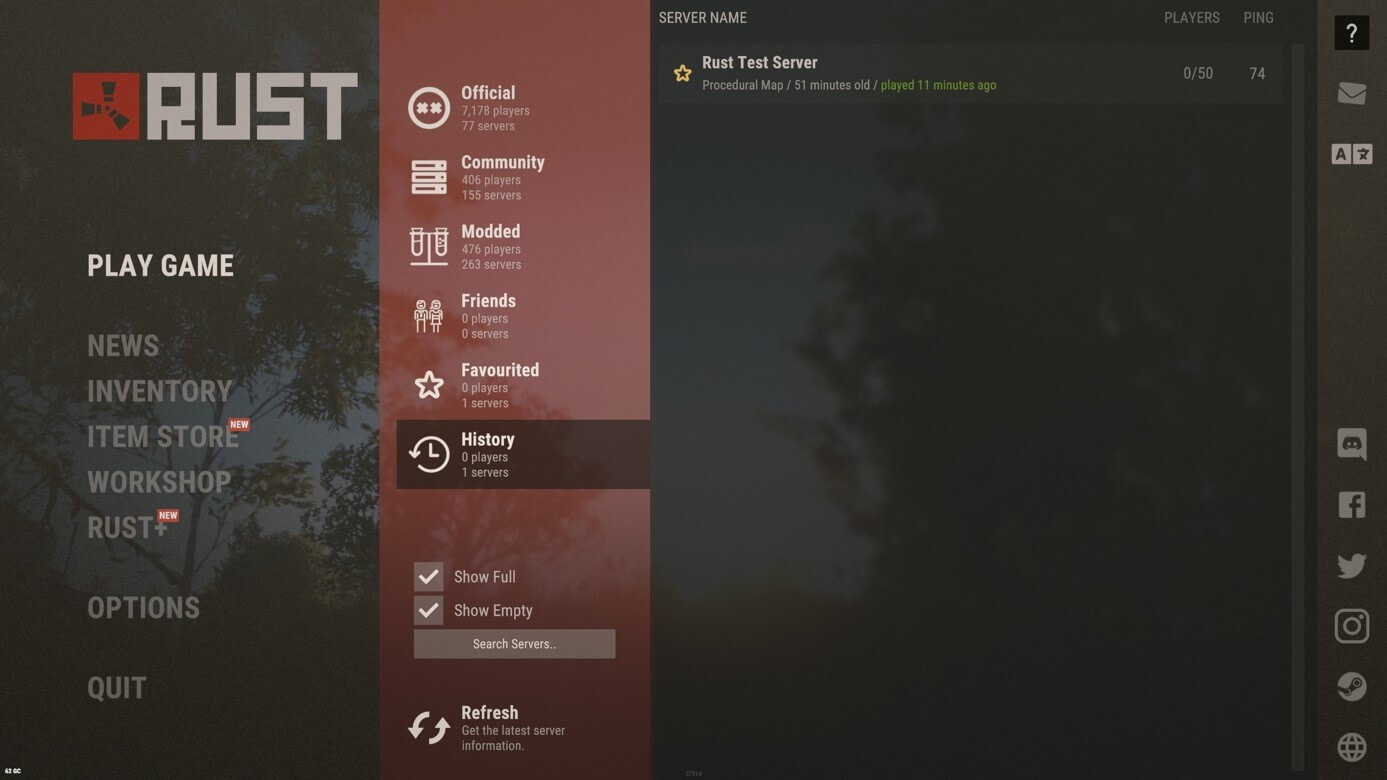 Screenshot from Rust: Server listing