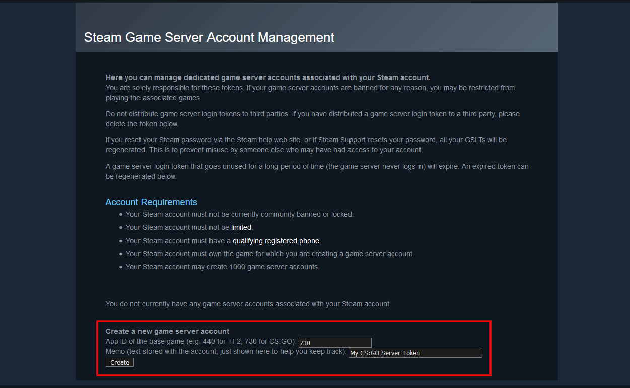 steam game server account management