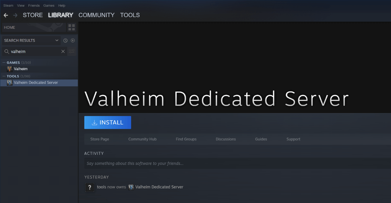 تثبيت برنامج الخادم المخصص Valheim