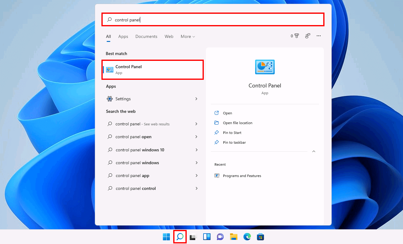Windows 11: Search “Control Panel”