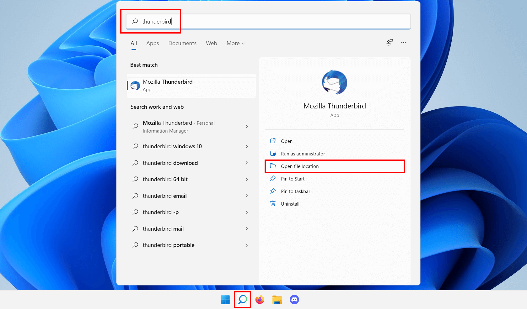 Windows 11: search for applications