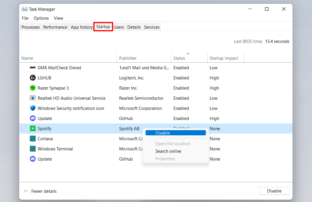 Windows 11 Task Manager with “Autostart”