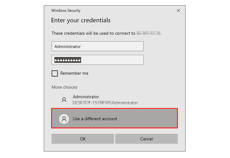 Windows Remote: enter credentials