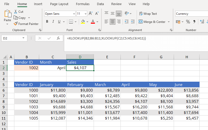 Nested Excel XLOOKUP function