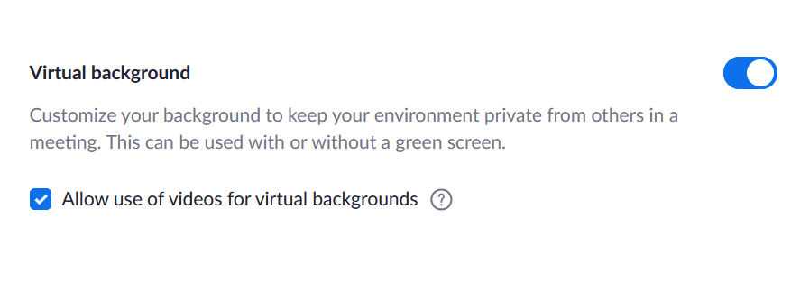 Settings when zooming to virtual backgrounds