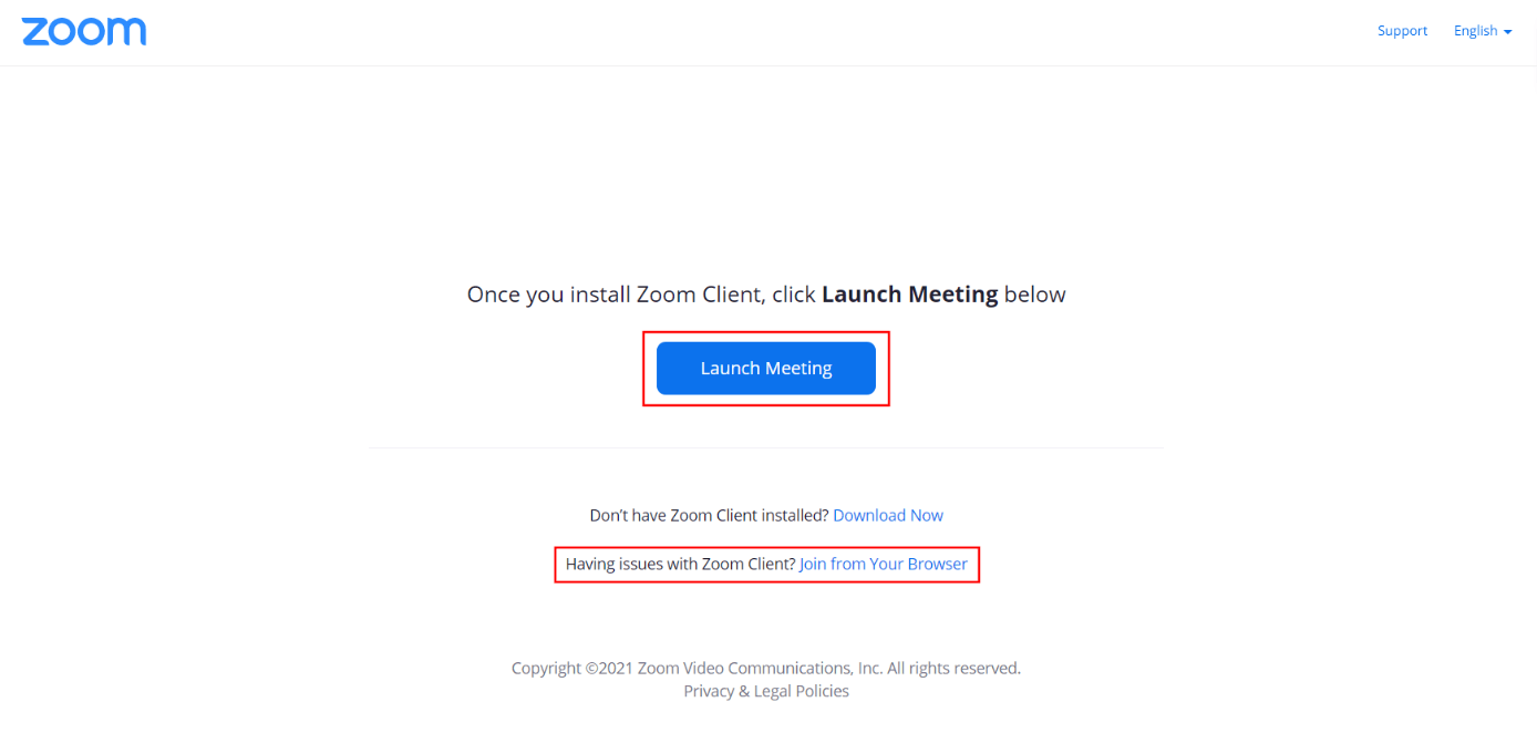 Zoom in the browser: “Launch Meeting” dialog box