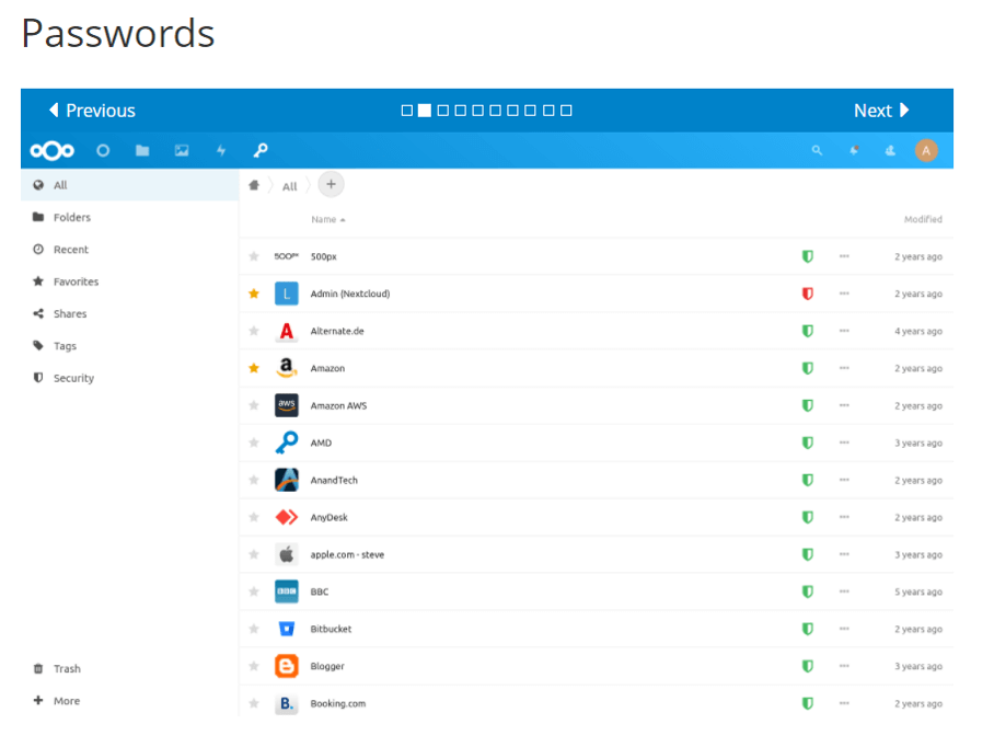 Screenshot of Passwords on Nextcloud’s website