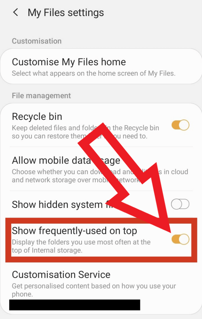 Screenshot of settings in Android app “My Files settings”