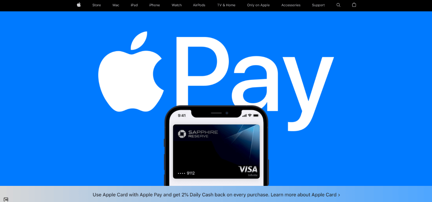 Homepage of Apple Pay for customers