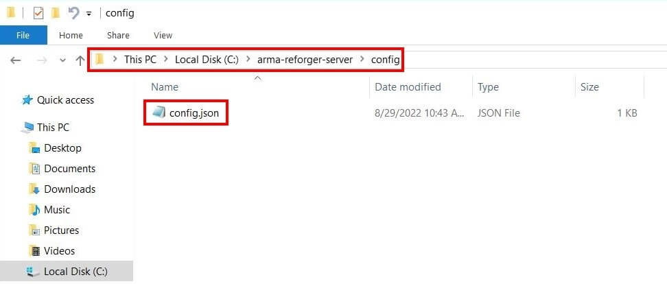 Arma Reforger: Server folder with the “config” folder