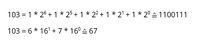 Binary and hexadecimal presentation of “g”