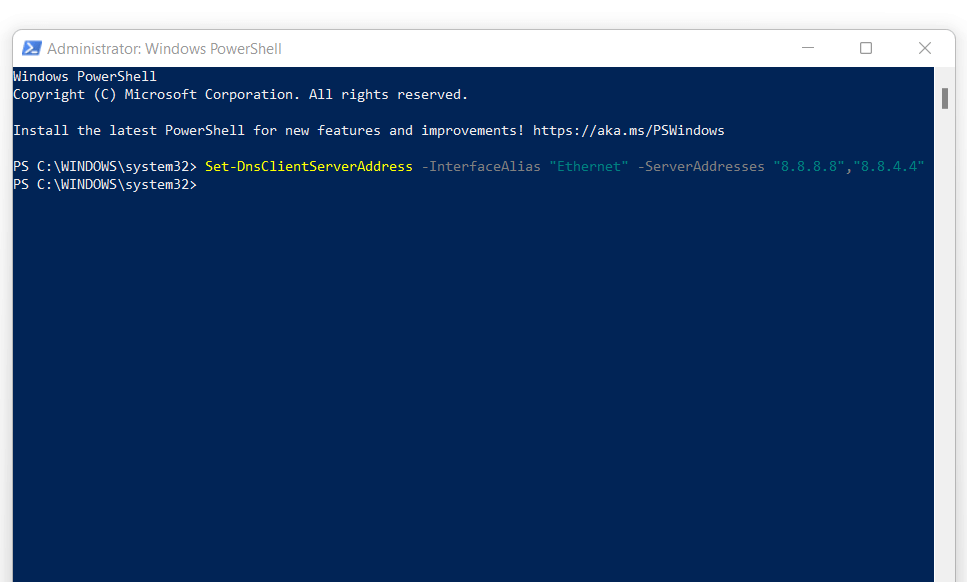 Changing the DNS Server via PowerShell