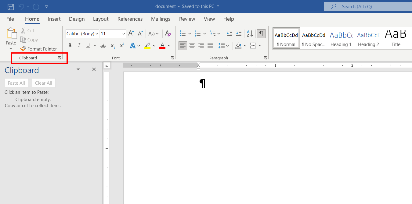 Clipboard button in Microsoft Word