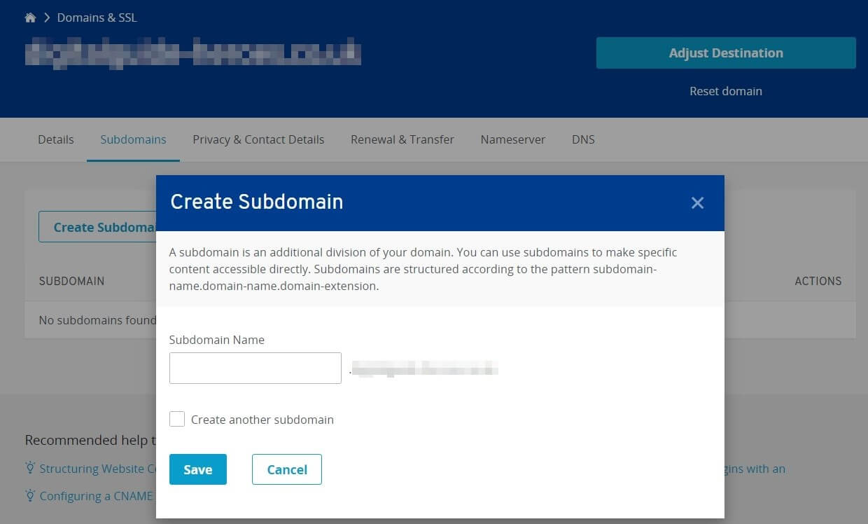 Create a subdomain in IONOS Cloud Panel