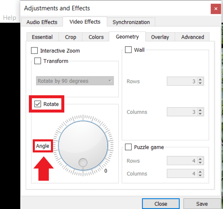Define the angle of your video by using the “Angle” dial under “Rotate”