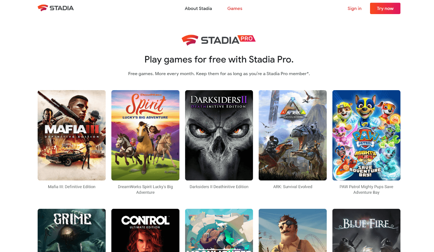 Detail of Stadia’s ever-growing game library