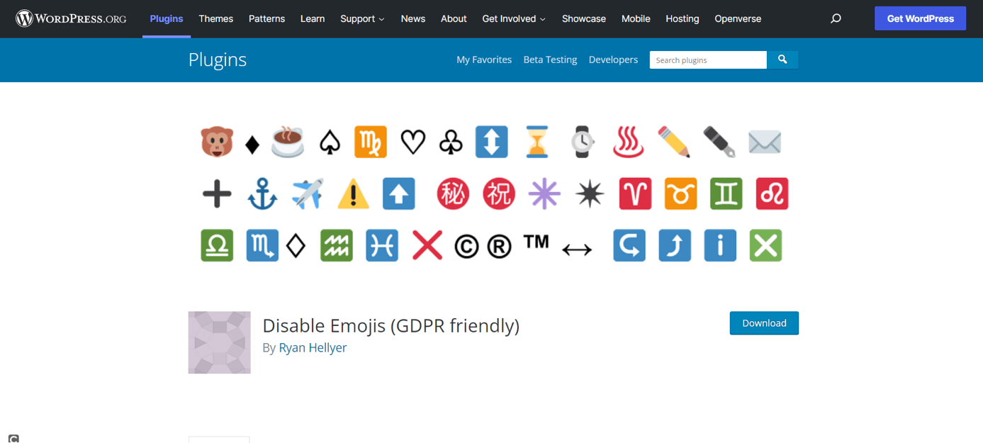 Disable Emojis plugin