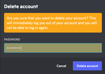 Discord account deletion confirmation