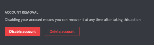 Discord Account Removal in the user settings