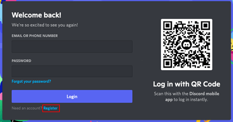 Login page in Discord