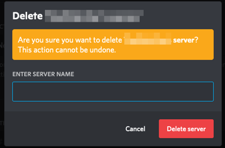 Confirmation to delete a Discord server