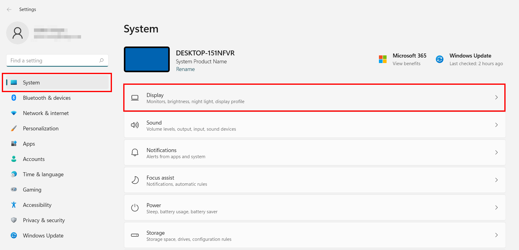 “Display” menu in Windows 11 settings