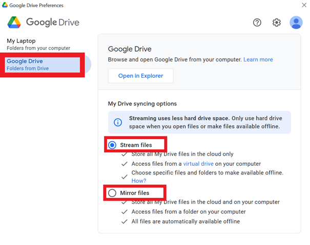 Store Google Files in Google Drive via “File” and “Add shortcut to Drive”