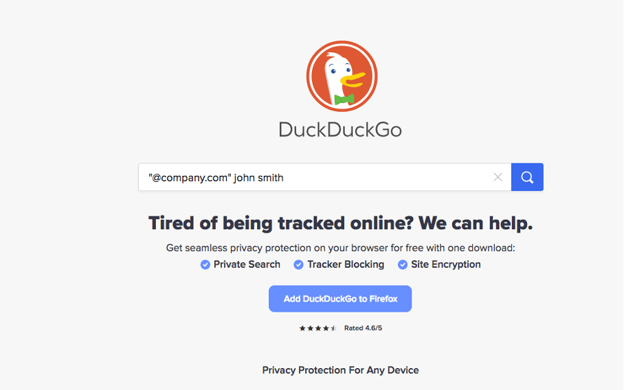 Screenshot DuckDuckGo website