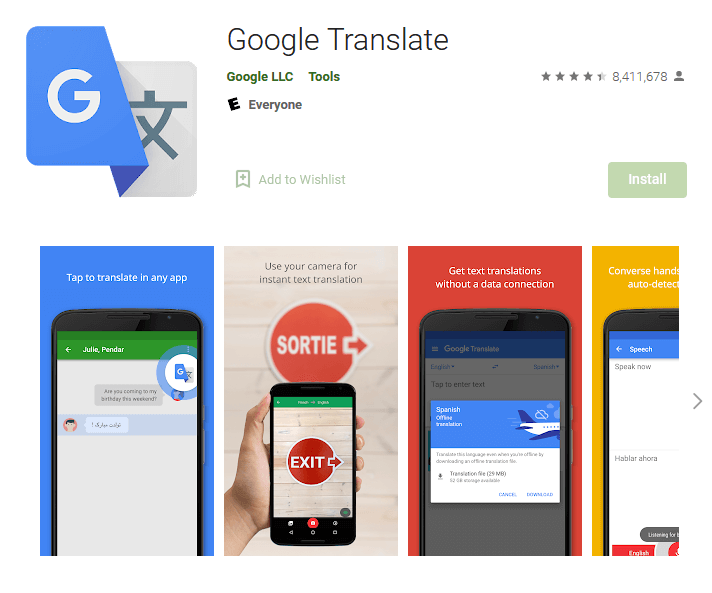 Google Translate in Google Play Store