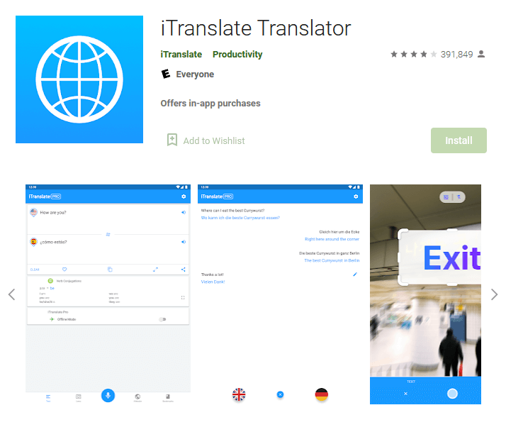 iTranslate in Google Play Store