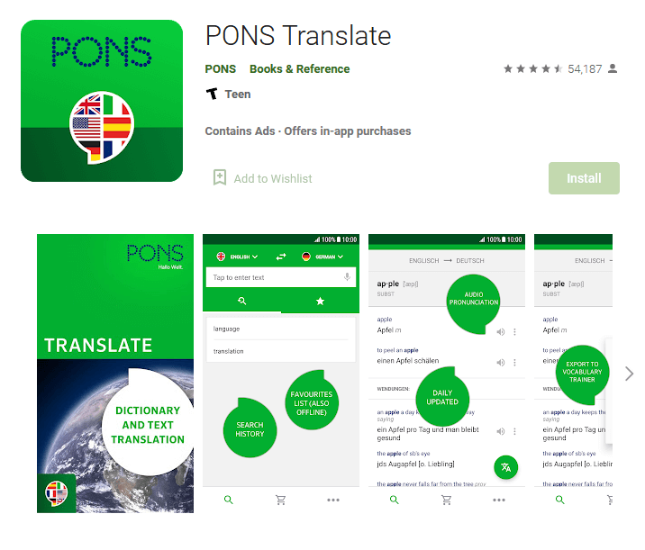 PONS Translate in Google Play Store