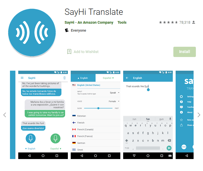 SayHi Translate in Google Play Store